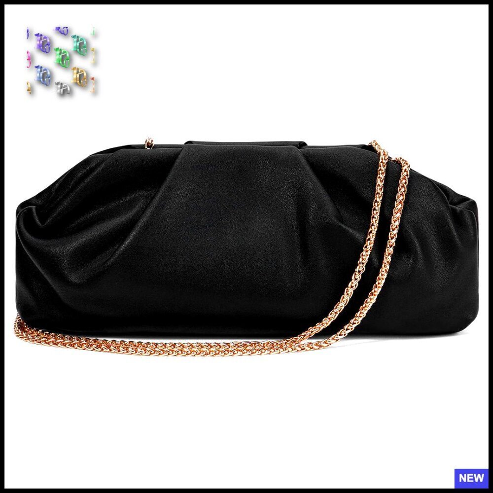 Pleated Vegan Leather Clutch Crossbody Bag Elegant Wedding Evening Purse